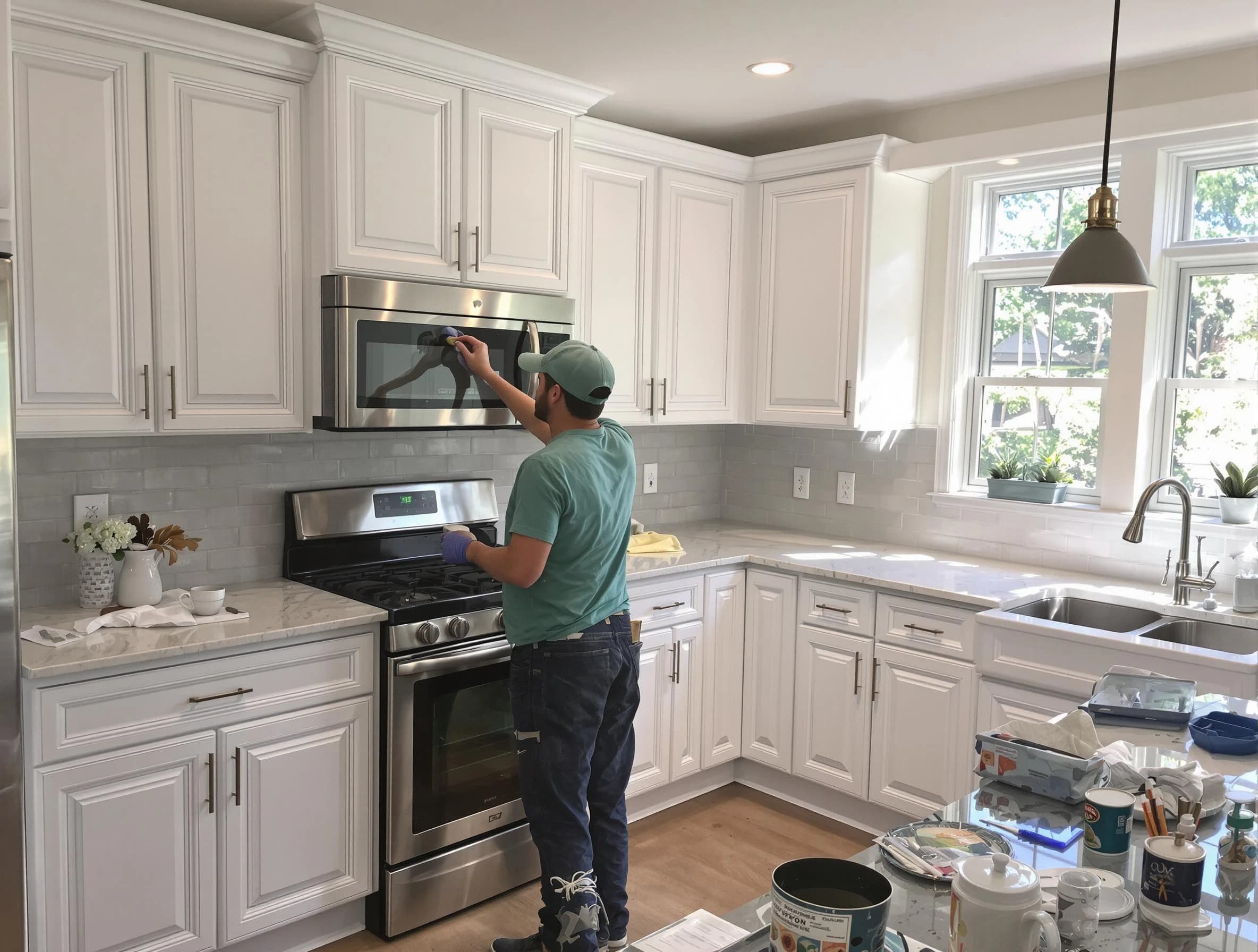Kitchen cabinets being refinished by New River House Painters in New River, AZ