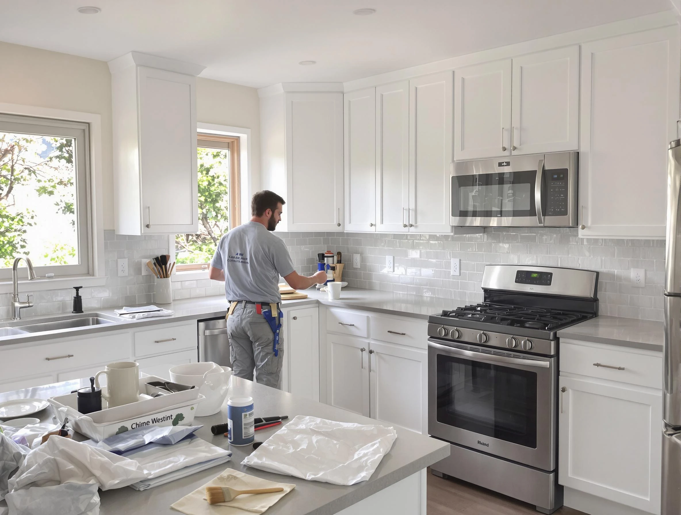 New River House Painters applying fresh paint on kitchen cabinets in New River